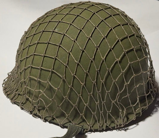 ORIGINAL VIETNAM WAR M1 STEEL HELMET W/ REPRODUCTION WWII HELMET NET image 0