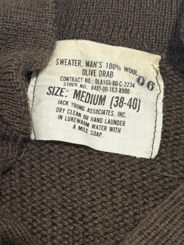VINTAGE USGI 100% WOOL OLIVE DRAB SWEATER