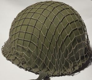 IMG_4567 ORIGINAL VIETNAM WAR M1 STEEL HELMET W/ REPRODUCTION WWII HELMET NET